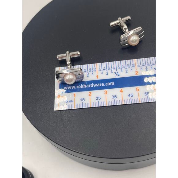 Japanese Vintage Akoya Pearl Tie Clip Cuff Link Set 2013 Japan 10k Gold Plated - Picture 13 of 13